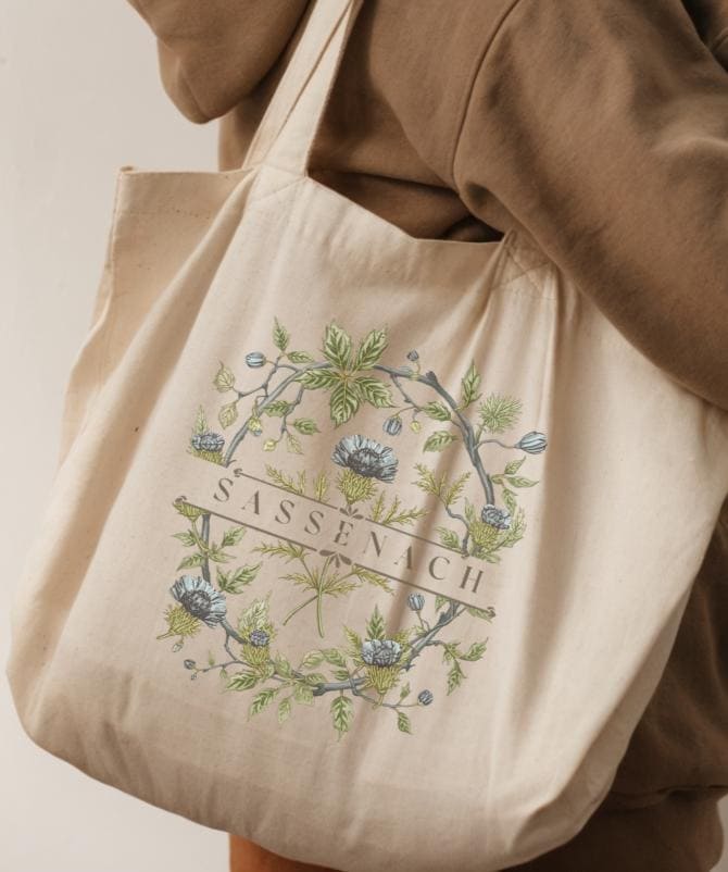 Sassenach Tote Bag: Outlander-Inspired Hand-Painted Floral Design