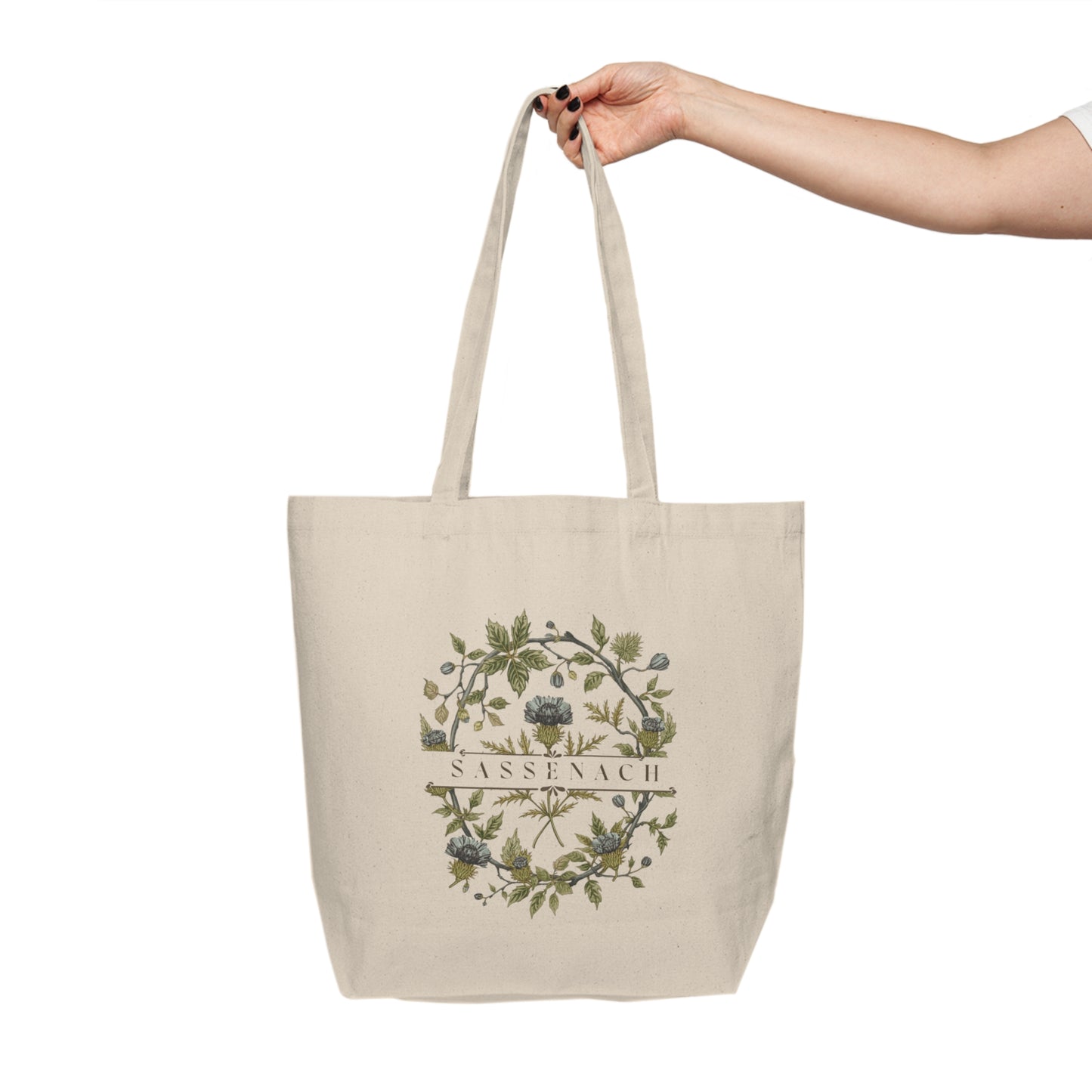 Outlander Tote Bag, Sassenach Tote, Reusable Eco-Friendly Market Bag with Hand-Painted Flowers