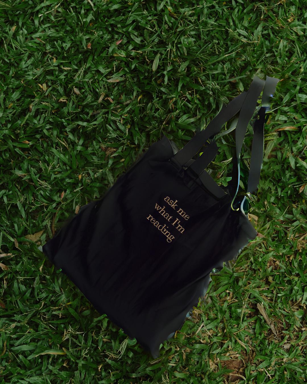 Embroidered Tote Bag, "Ask Me What I'm Reading" - Eco-Friendly Tote for Book Lovers & Readers