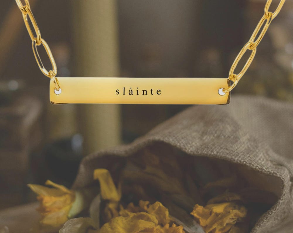Slàinte Necklace | Cuban Bar Chain | Customizable Celtic Jewelry