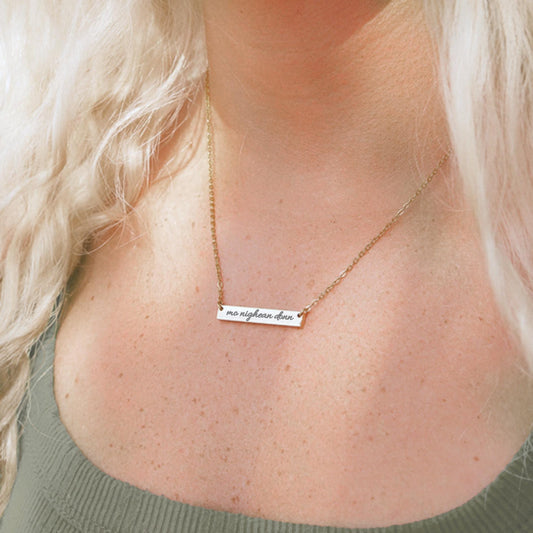Outlander Necklace, Mo Nighean Donn Engraved Necklace Gaelic Love Quote Jewelry