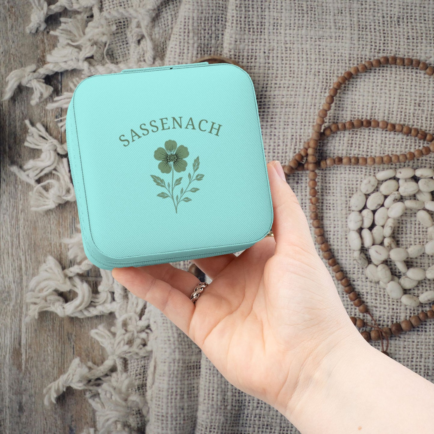 Floral Sassenach Travel Jewelry Case, Hand-Drawn Floral Jewelry Box, Outlander Style Gift