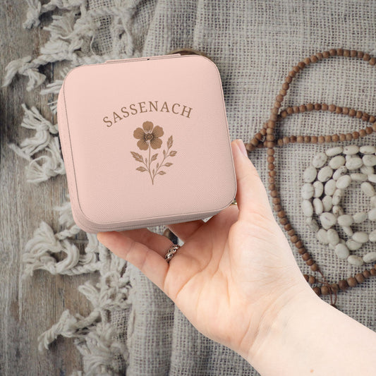 Floral Sassenach Travel Jewelry Case, Hand-Drawn Floral Jewelry Box, Outlander Style Gift