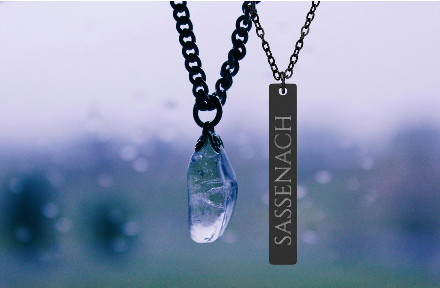 Engraved Sassenach Vertical Bar Necklace, Outlander Pendant