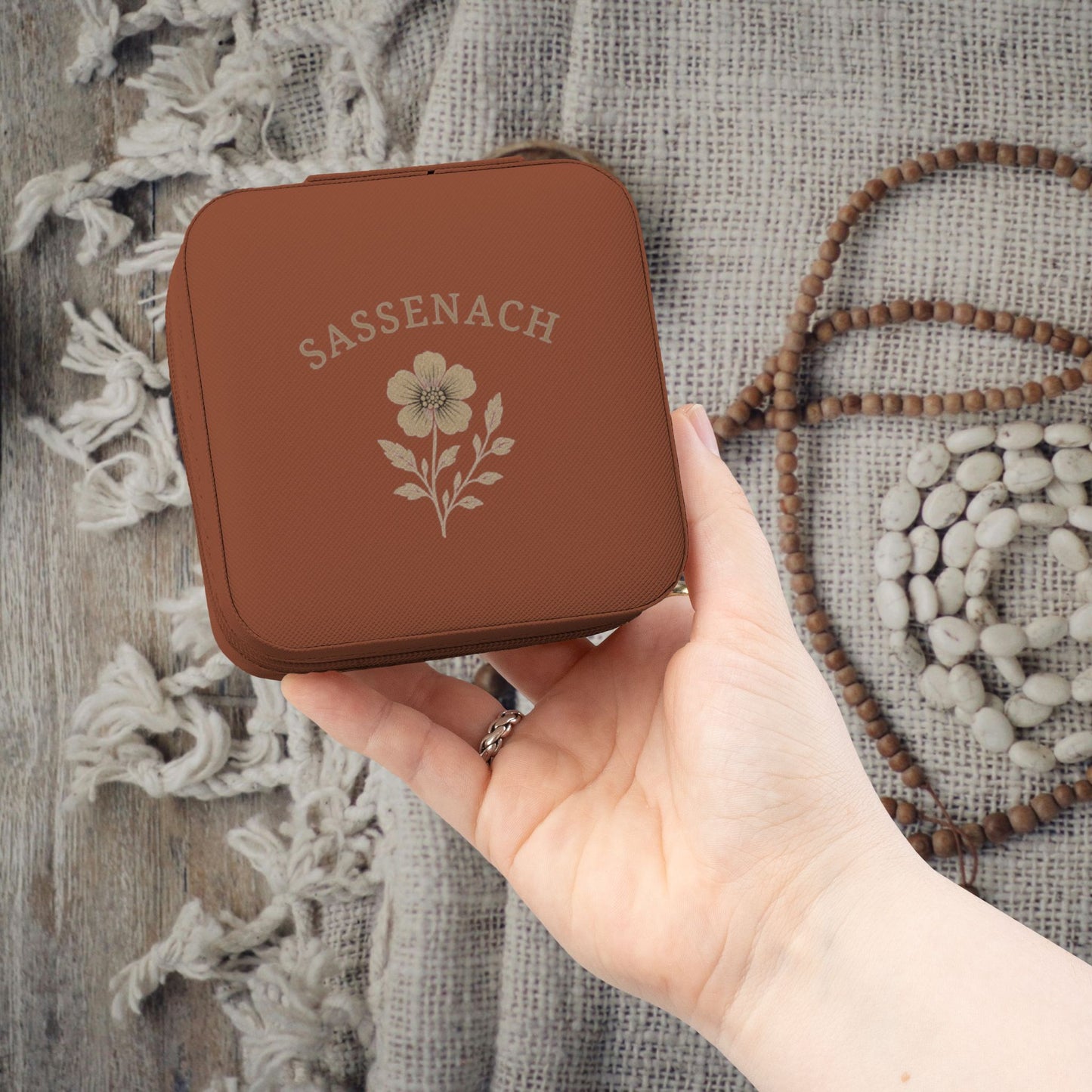 Floral Sassenach Travel Jewelry Case, Hand-Drawn Floral Jewelry Box, Outlander Style Gift