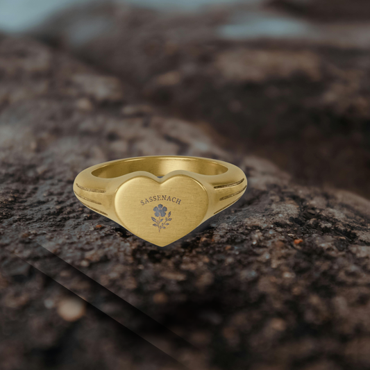 Engraved Heart Signet Ring | Stainless Steel Gold Tone | Outlander Inspired Jewelry | Sassenach Ring