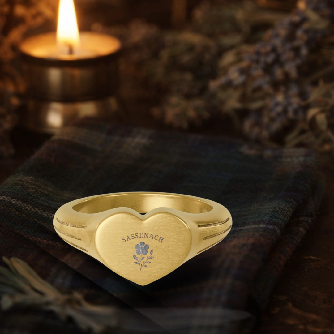 Engraved Heart Signet Ring | Stainless Steel Gold Tone | Outlander Inspired Jewelry | Sassenach Ring