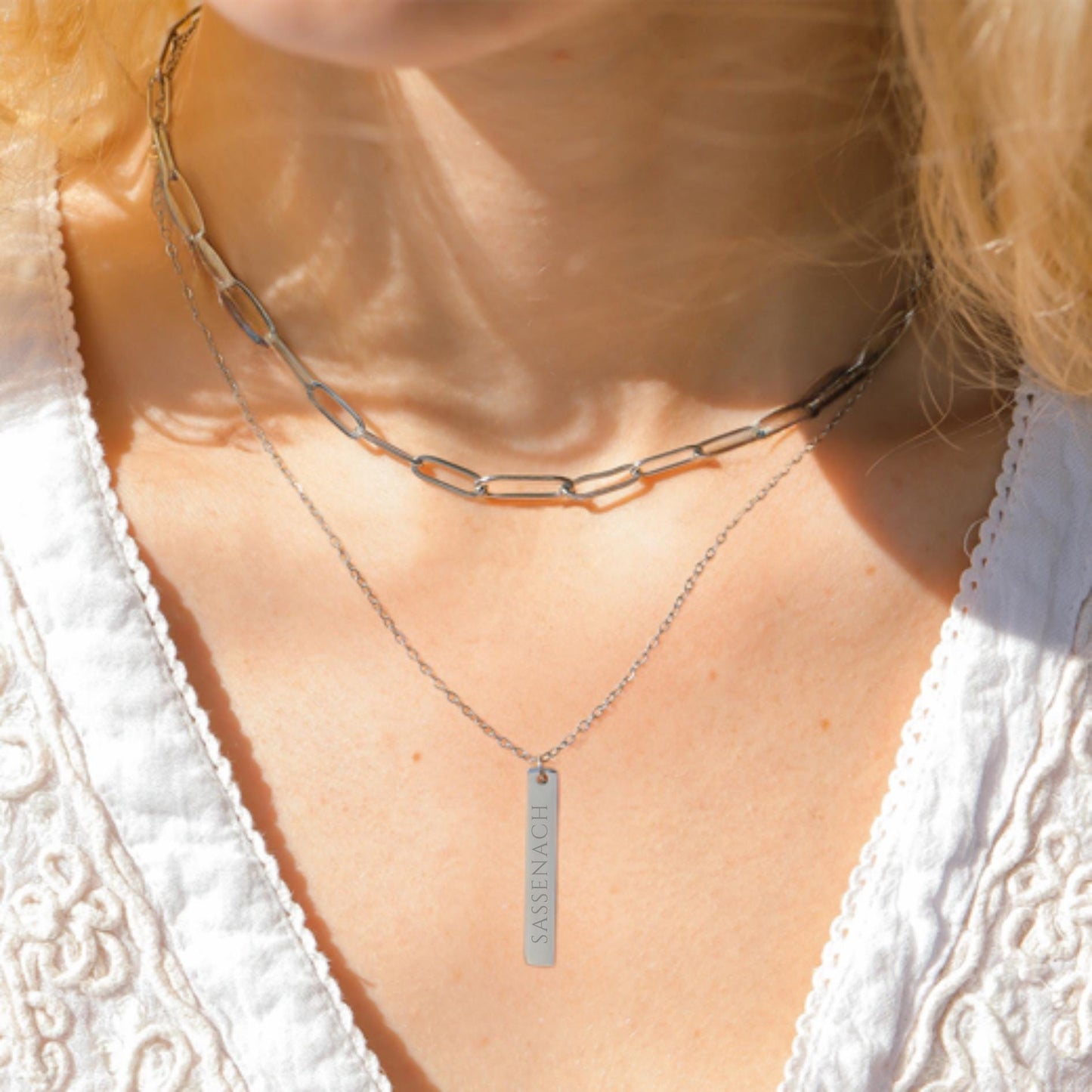 Engraved Sassenach Vertical Bar Necklace, Outlander Pendant