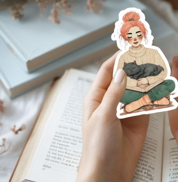 Girl Reading Vinyl Sticker: Book Lover Decal