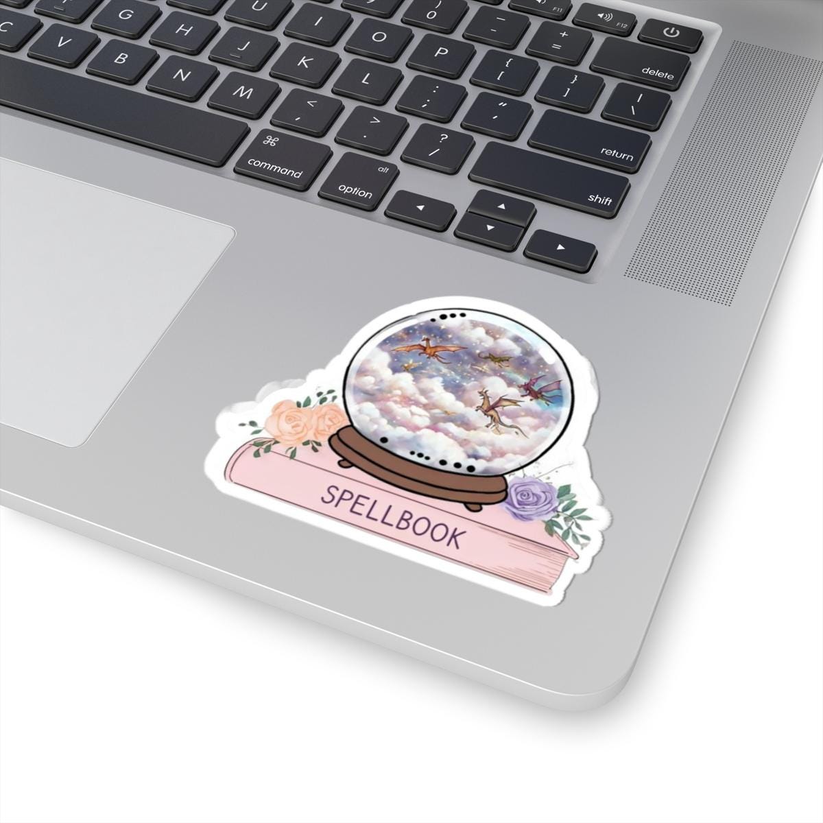 Pink Spell Book Snow Globe Dragon Sticker, Witchy Fantasy Decal