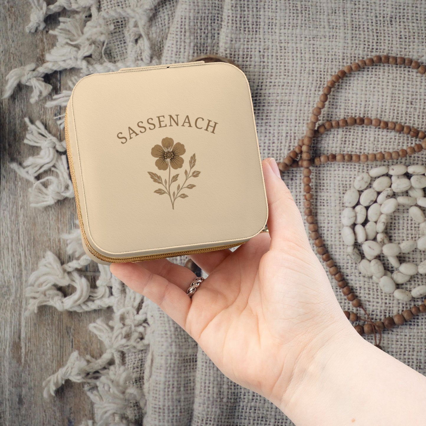 Floral Sassenach Travel Jewelry Case, Hand-Drawn Floral Jewelry Box, Outlander Style Gift