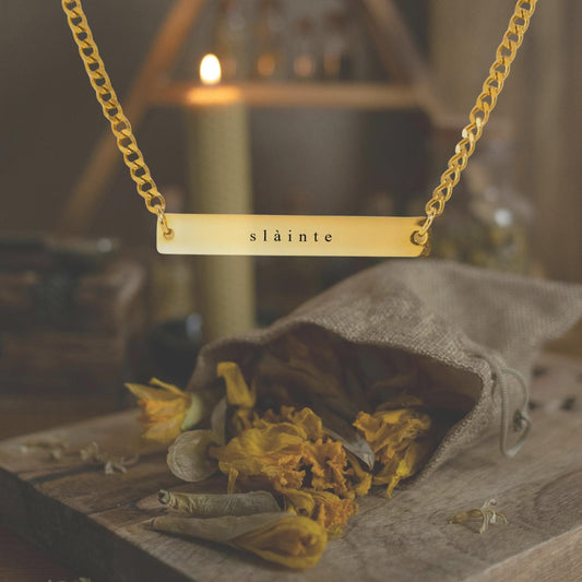 Slàinte Necklace |  Cuban Bar Chain | Customizable Celtic Jewelry