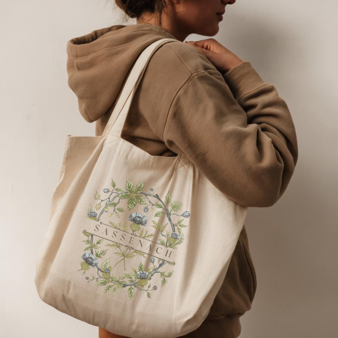 Sassenach Tote Bag: Outlander-Inspired Hand-Painted Floral Design