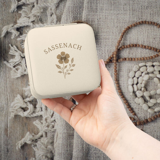 Floral Sassenach Travel Jewelry Case, Hand-Drawn Floral Jewelry Box, Outlander Style Gift