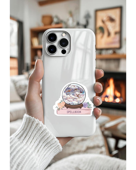 Pink Spell Book Snow Globe Dragon Sticker, Witchy Fantasy Decal