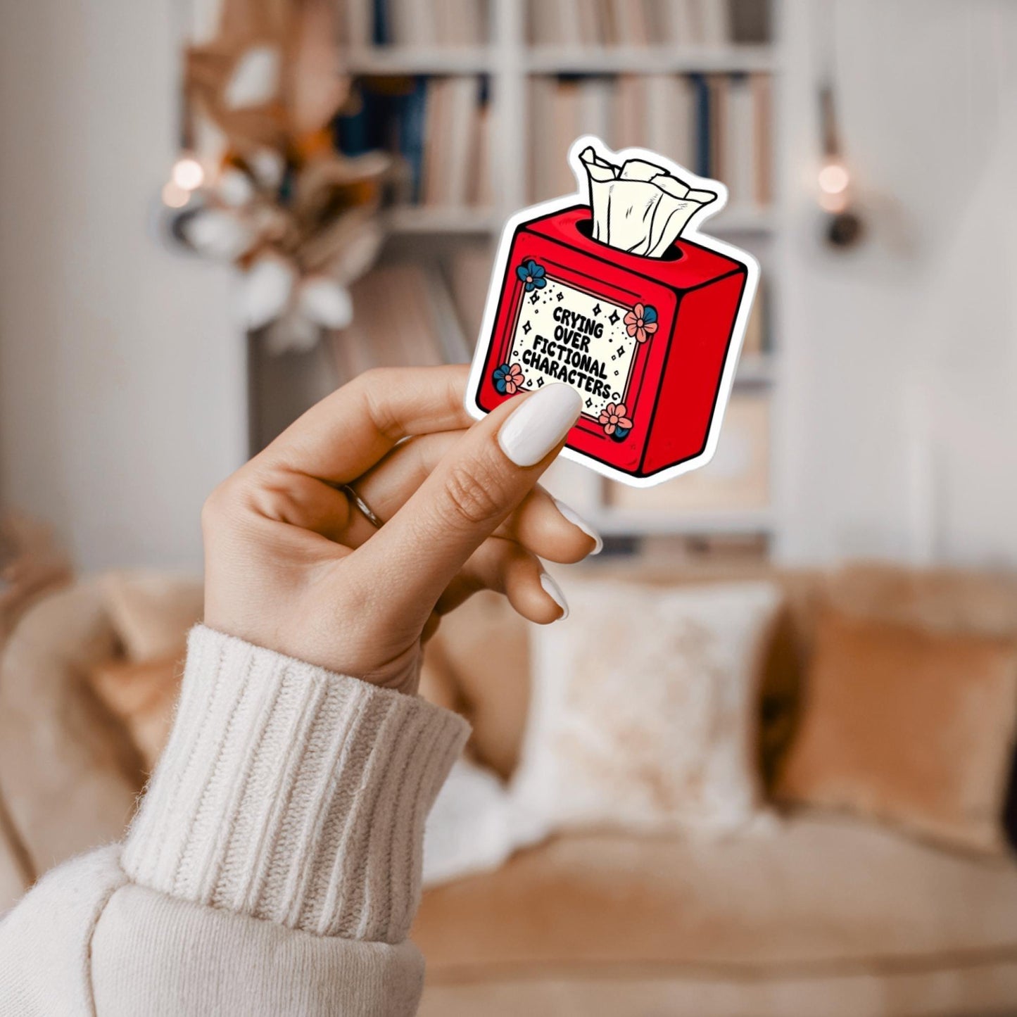 Crying Over Fictional Characters Tissue Box Sticker: Fandom Fan Vinyl Decal