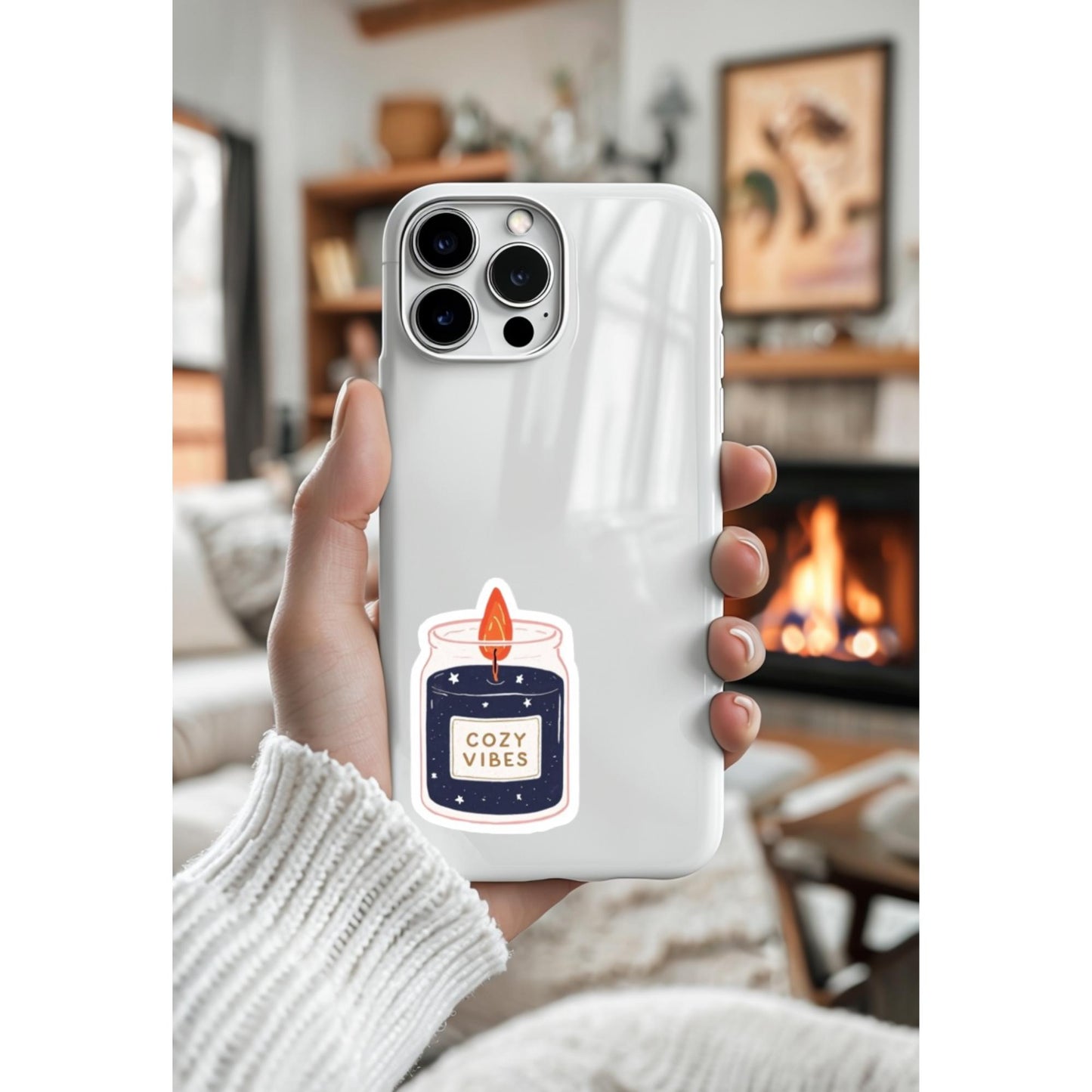 Cozy Vibes Candle Sticker, Hygge Aesthetic Vinyl Decal for Journals, Planners, Water Bottles & Laptops