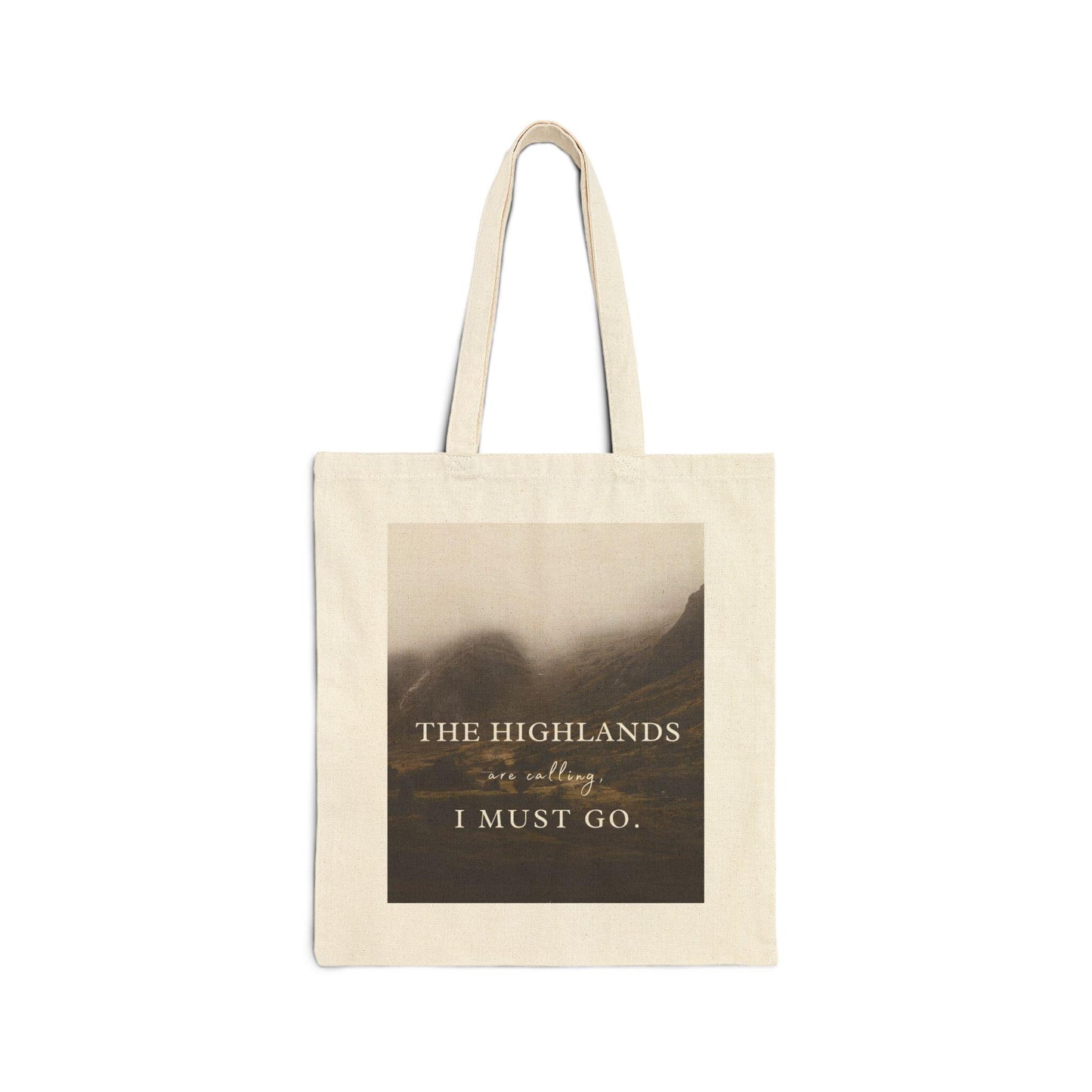 Highlands Calling Cotton Tote Bag: Scottish Landscape Shopping Bag