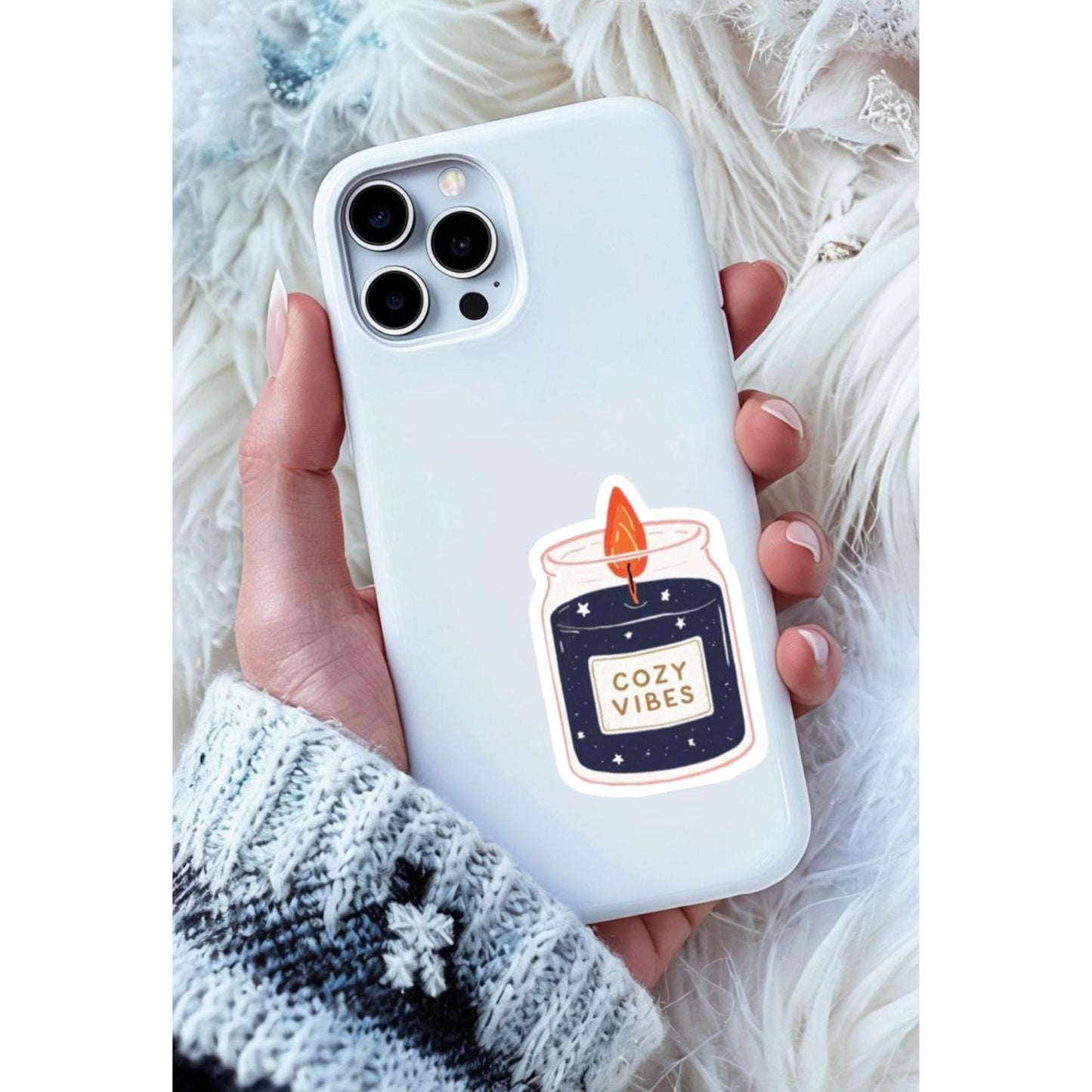 Cozy Vibes Candle Sticker, Hygge Aesthetic Vinyl Decal for Journals, Planners, Water Bottles & Laptops