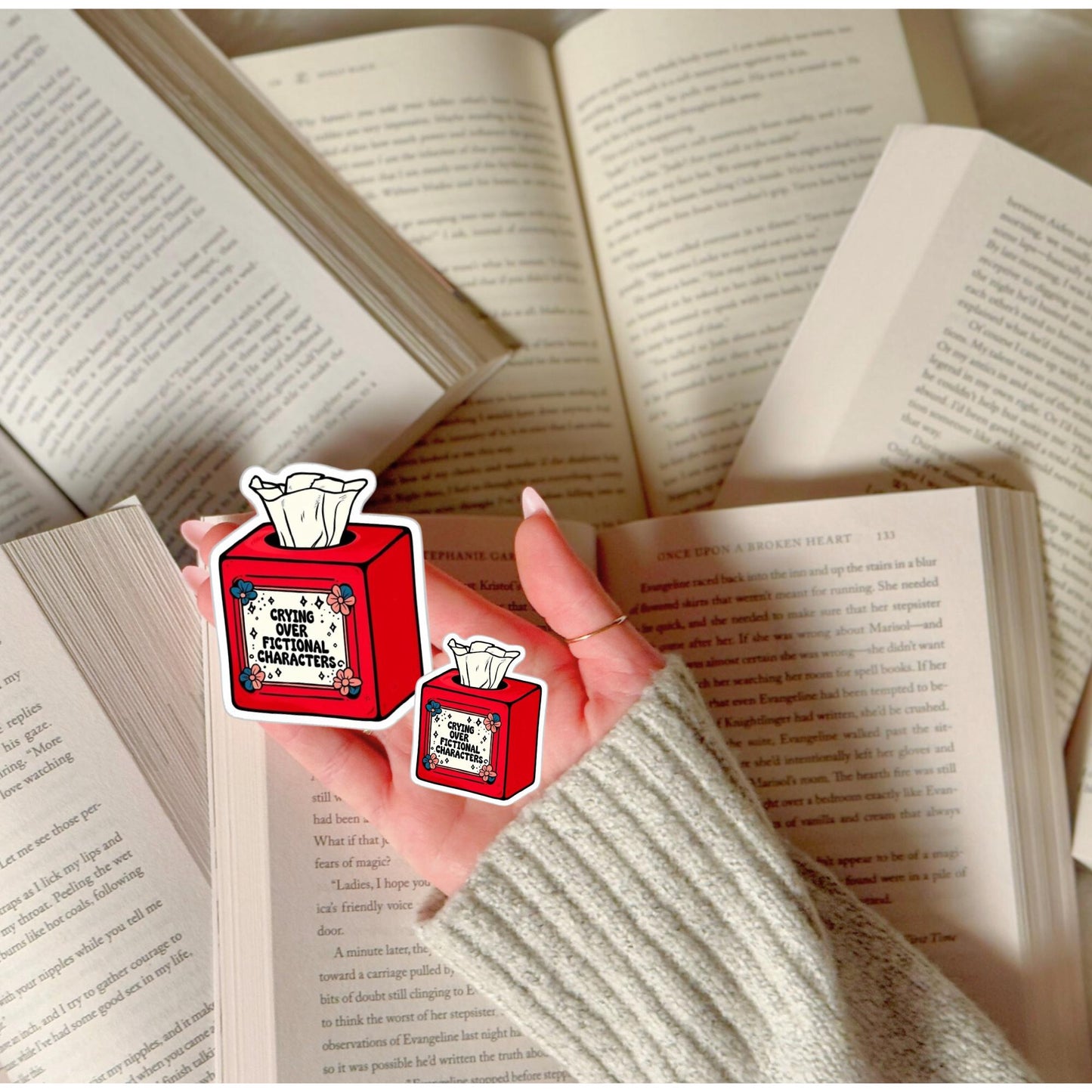 Crying Over Fictional Characters Tissue Box Sticker: Fandom Fan Vinyl Decal