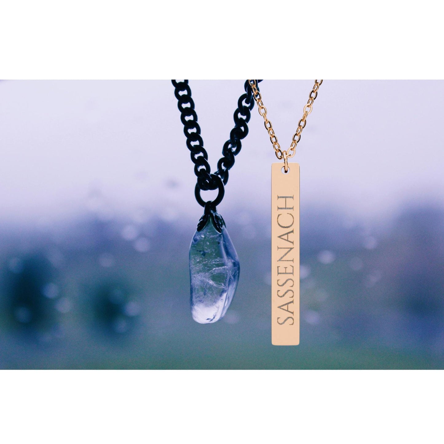 Engraved Sassenach Vertical Bar Necklace, Outlander Pendant