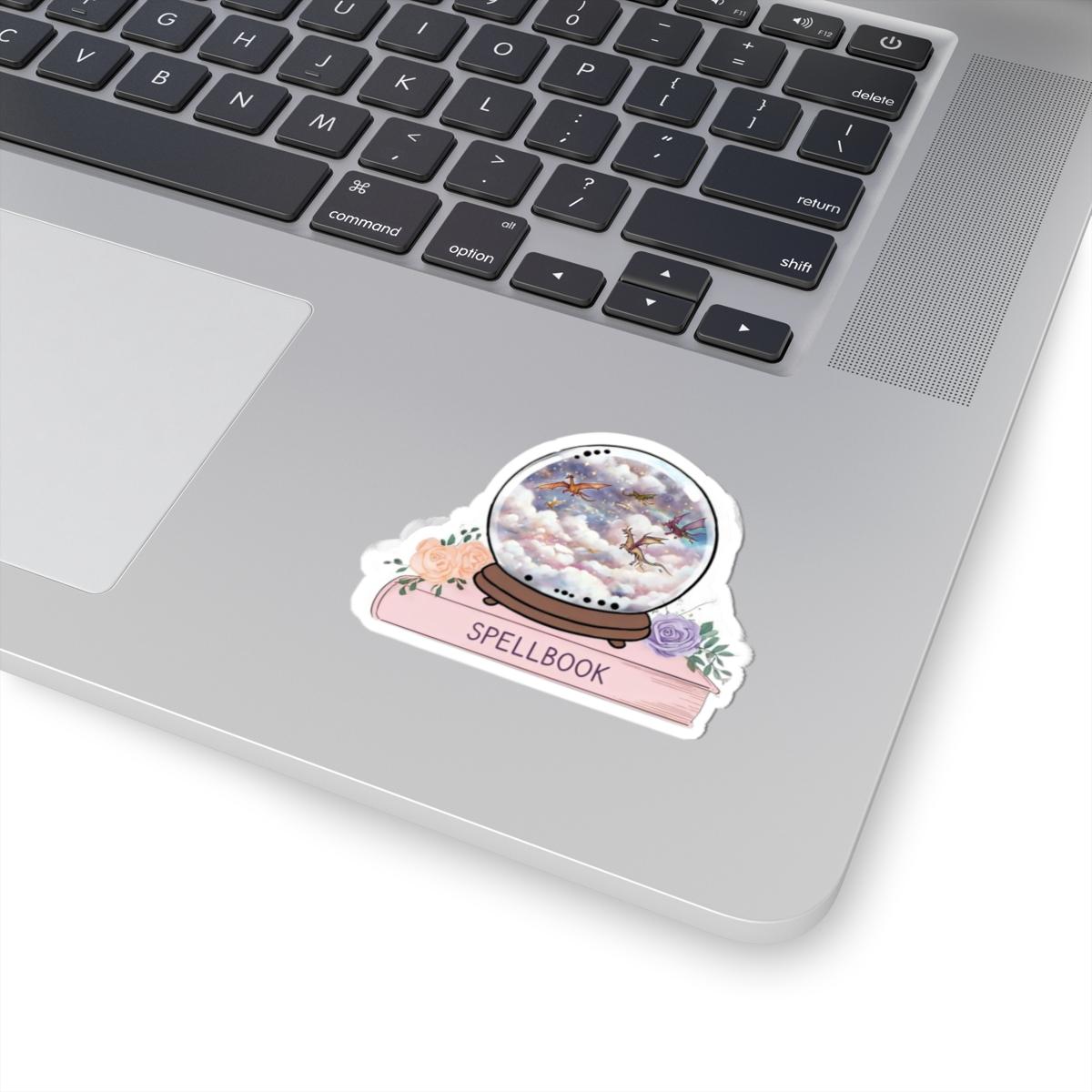 Pink Spell Book Snow Globe Dragon Sticker, Witchy Fantasy Decal