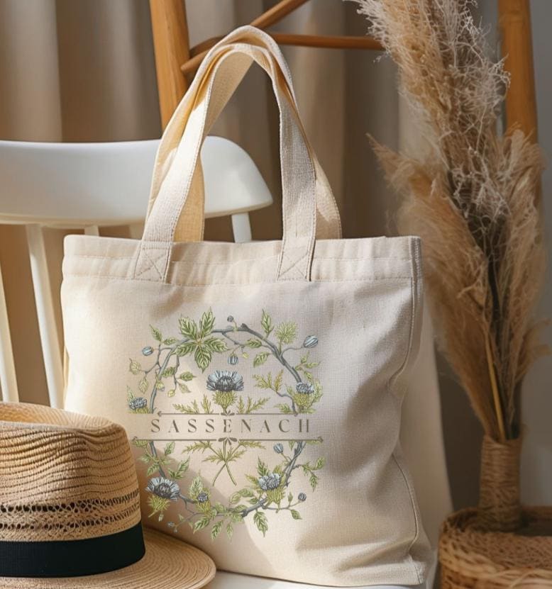 Sassenach Tote Bag: Outlander-Inspired Hand-Painted Floral Design