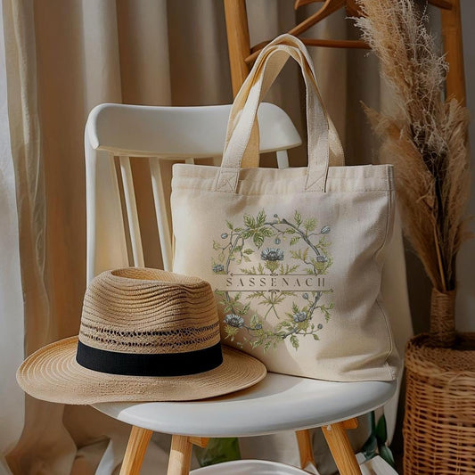 Sassenach Tote Bag: Outlander-Inspired Hand-Painted Floral Design