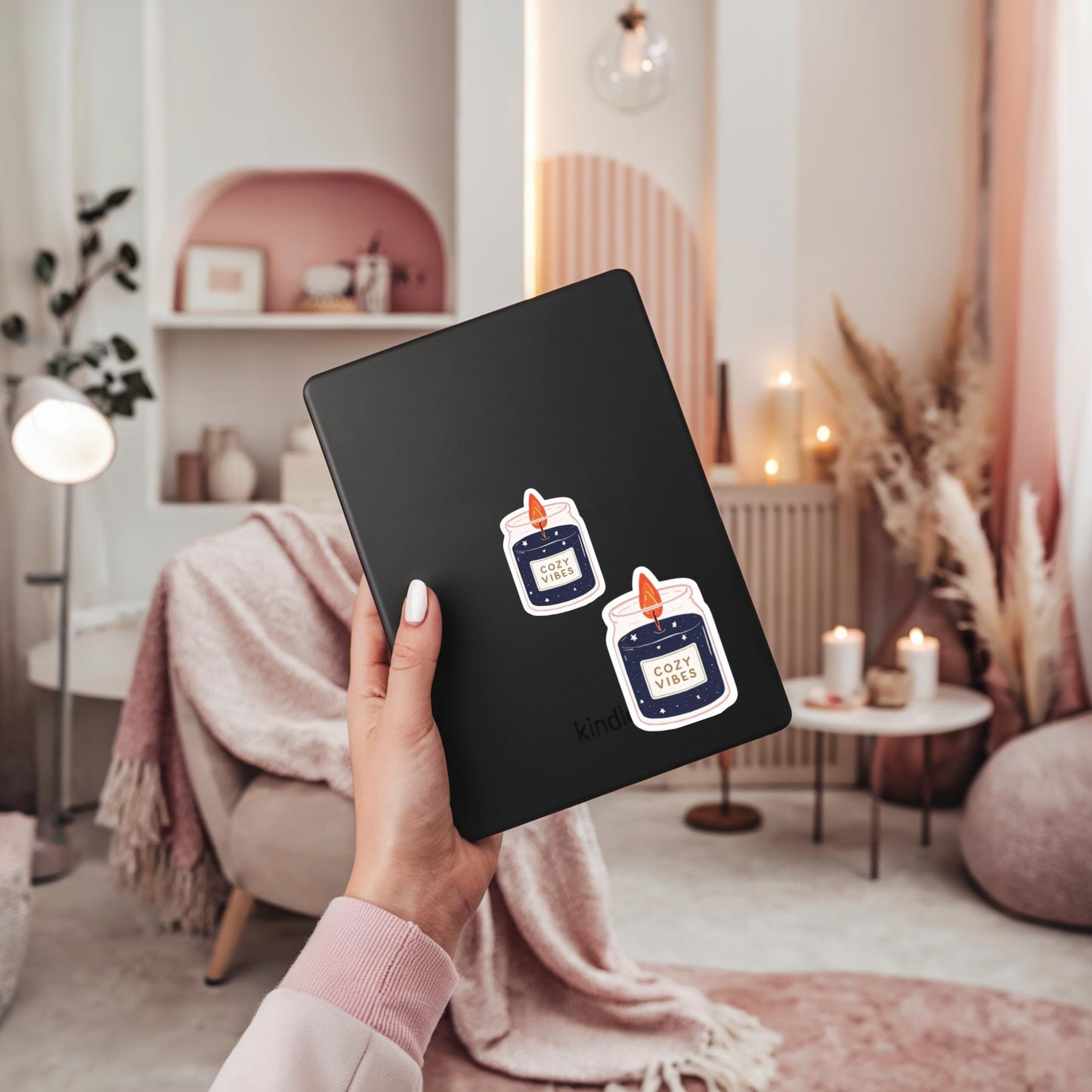 Cozy Vibes Candle Sticker, Hygge Aesthetic Vinyl Decal for Journals, Planners, Water Bottles & Laptops