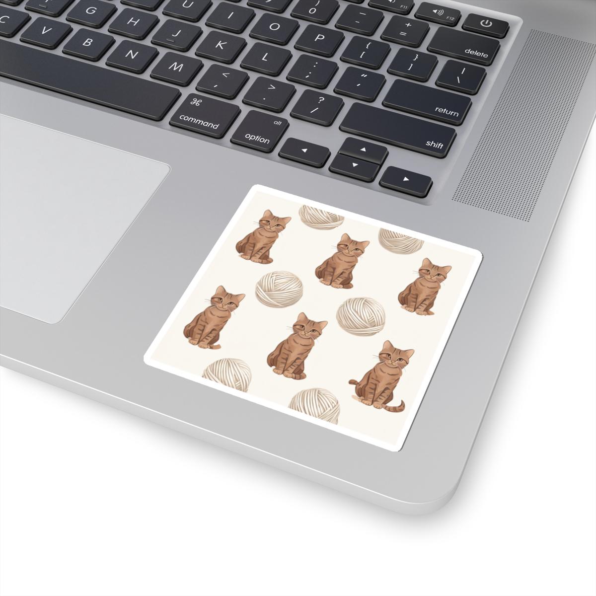 Kitten with Yarn Sticker, Cute Cat Vinyl Decal for Laptop, Notebook, Water Bottle - Cozy Whimsical Gift, Cat Lover, Knitter, Playful Feline,