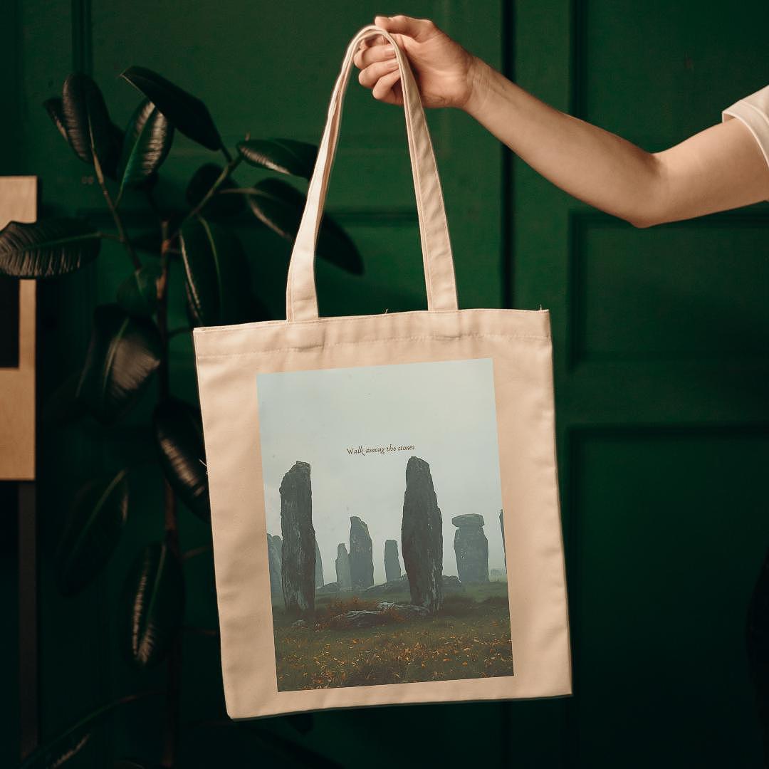 Cotton Canvas Tote Bag - Standing Stone Outlander Fans Craigh Na Dun Perfect Tote, Scottish TV Show Bag, Novelty Bookish Bag, Historical