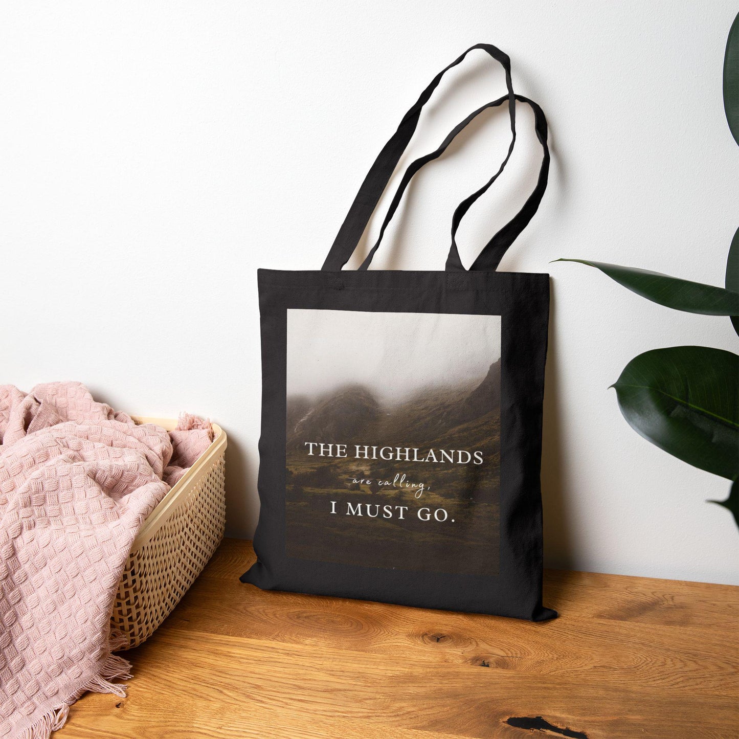 Highlands Calling Cotton Tote Bag - Dark Nature Outlander Scotland, Reusable Shopping Bag, Eco-Friendly Grocery Tote, Scottish Landscape