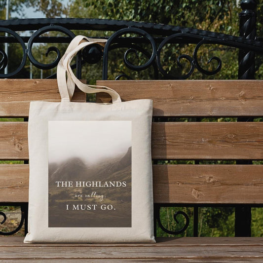 Highlands Calling Cotton Tote Bag - Dark Nature Outlander Scotland, Reusable Shopping Bag, Eco-Friendly Grocery Tote, Scottish Landscape