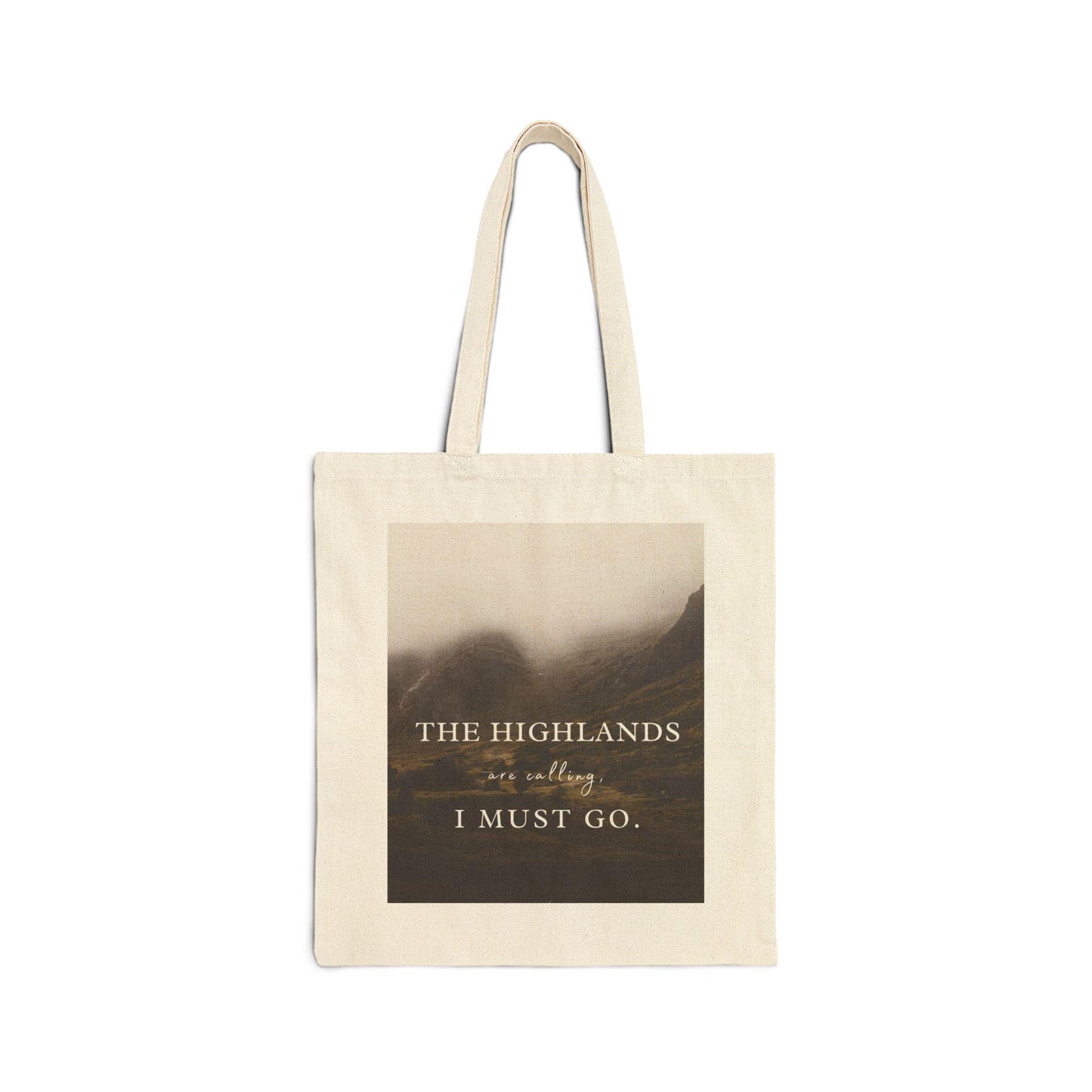 Highlands Calling Cotton Tote Bag - Dark Nature Outlander Scotland, Reusable Shopping Bag, Eco-Friendly Grocery Tote, Scottish Landscape