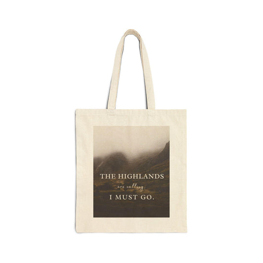 Highlands Calling Cotton Tote Bag - Dark Nature Outlander Scotland, Reusable Shopping Bag, Eco-Friendly Grocery Tote, Scottish Landscape