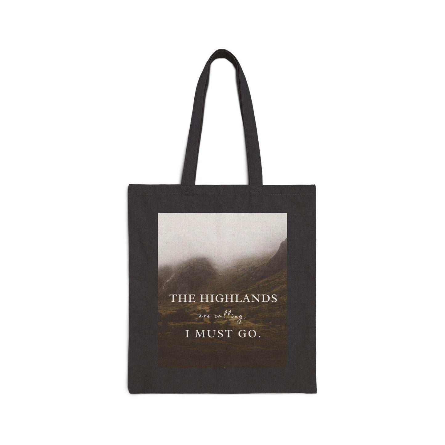 Highlands Calling Cotton Tote Bag - Dark Nature Outlander Scotland, Reusable Shopping Bag, Eco-Friendly Grocery Tote, Scottish Landscape