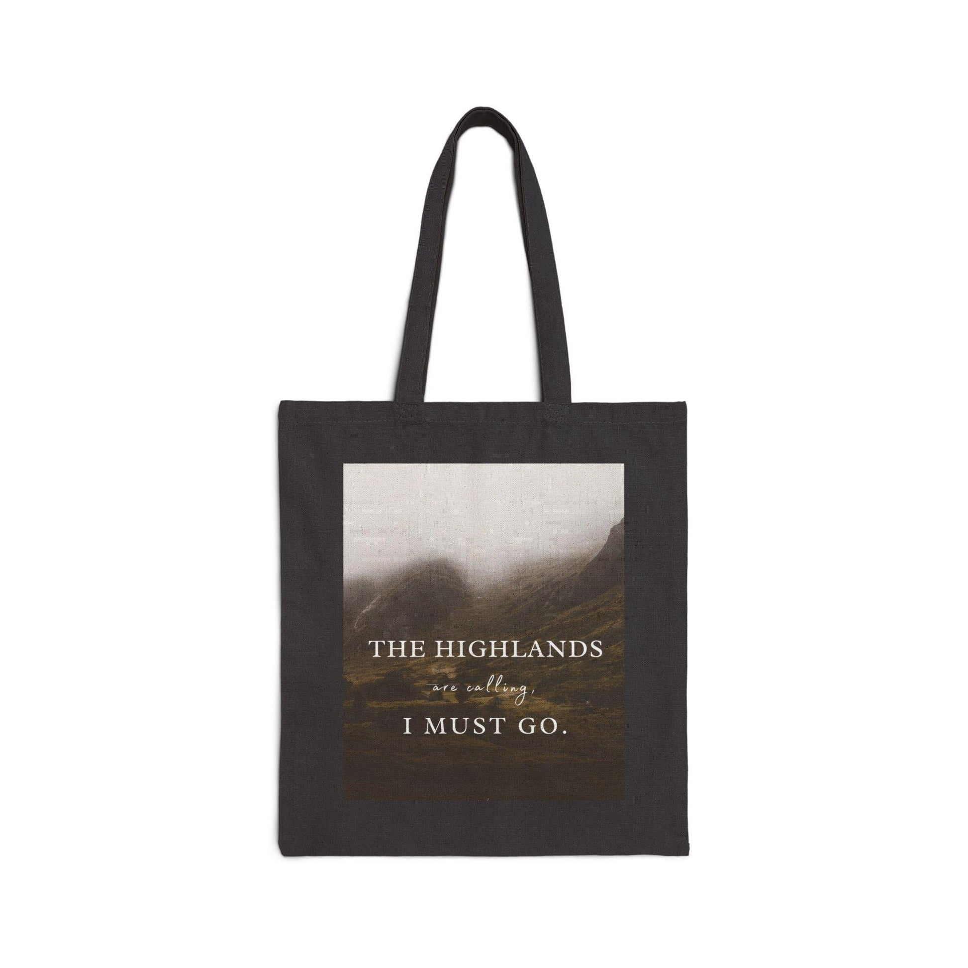 Highlands Calling Cotton Tote Bag - Dark Nature Outlander Scotland, Reusable Shopping Bag, Eco-Friendly Grocery Tote, Scottish Landscape